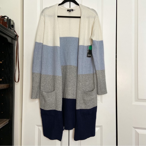 a.n.a Sweaters - NWT A.N.A. NEW APPROACH LONG BLUE, GRAY & CREAM COLORBLOCK LONG SLEEVE CARDIGAN